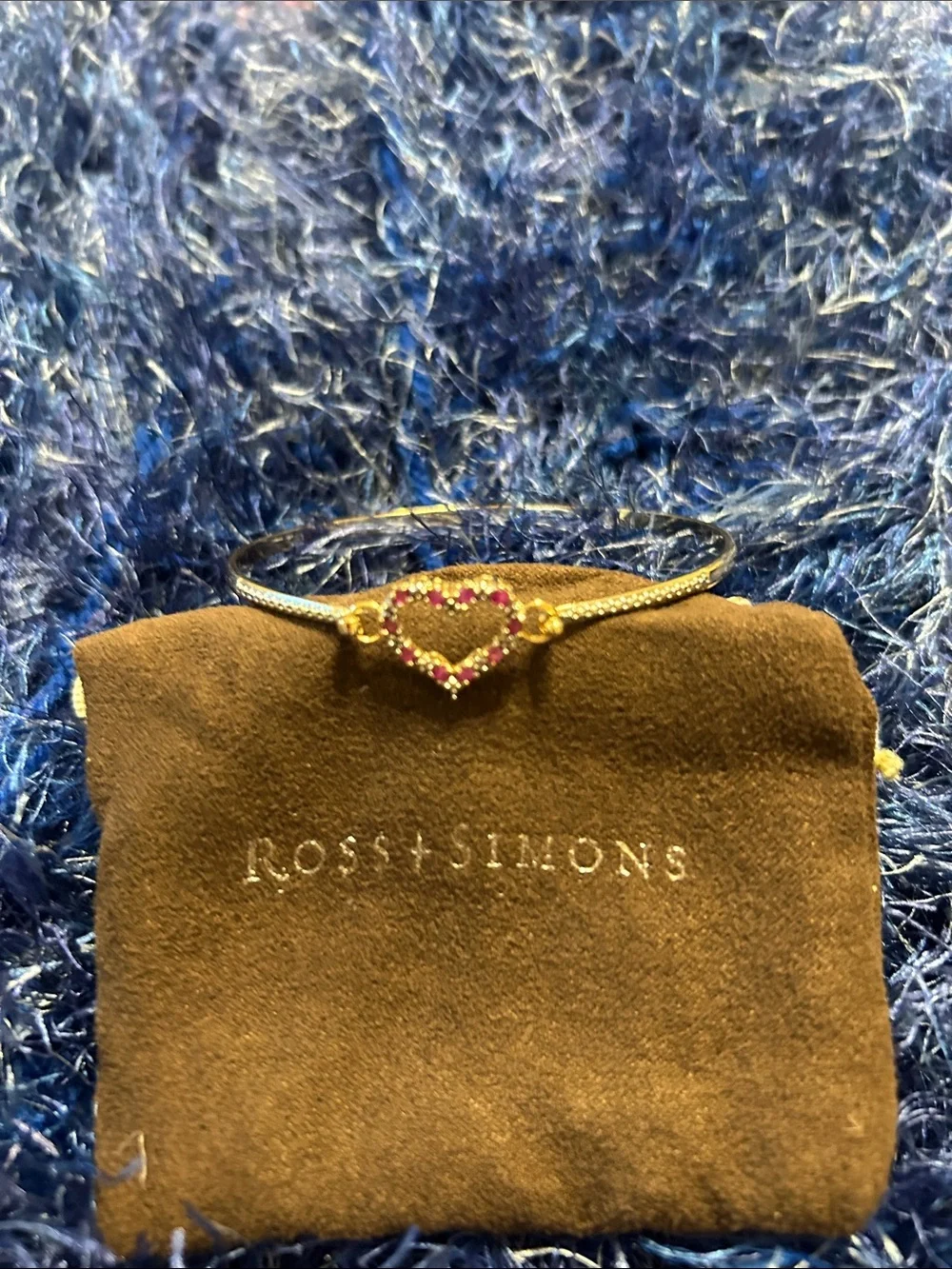 Ross-Simons 14K gold over sterling ruby/diamond heart bracelet